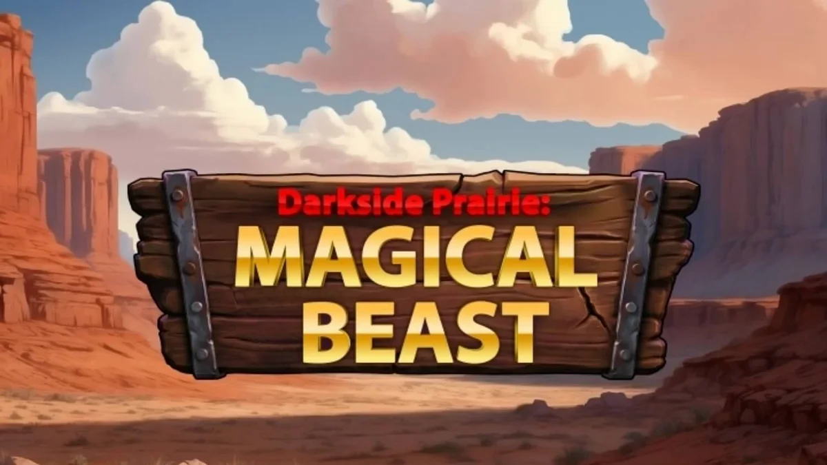 Pemandangan atmosferik ngarai Amerika Utara dengan simbol bison yang bersinar dalam permainan Darkside Prairie