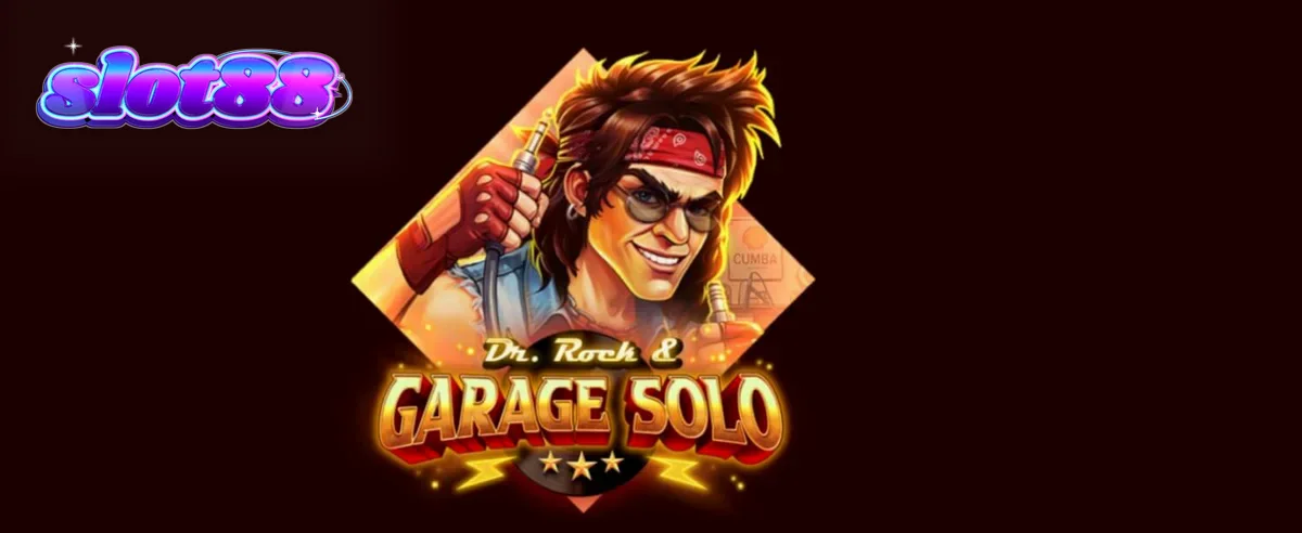 Tampilan visual slot Dr. Rock & Garage Solo dengan tema musik rock